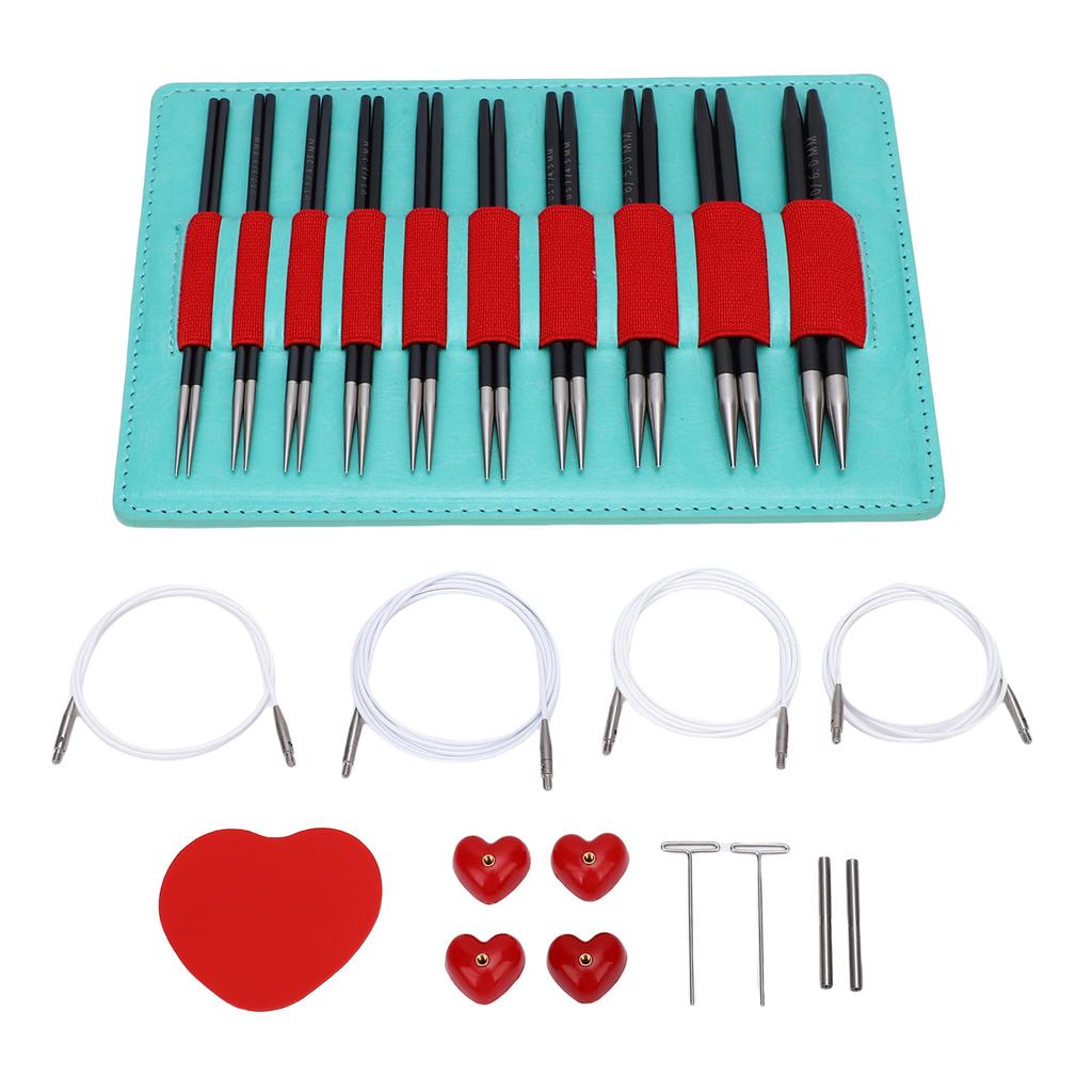 10 Pairs Circular Knitting Needle Set 2.75-6mm 12cm Length Interchangeable Knitting Needle with 40cm 60cm 80cm 100cm Cables