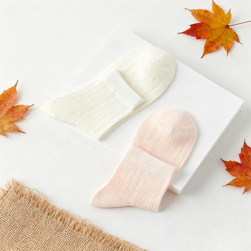Women's Ballet Style Pure Cotton Hollow Mesh Socks - Solid Color, Versatile for Spring & Autumn
