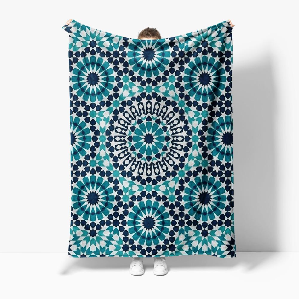 

Navy Blue Geometric Pattern Cotton Throw Blanket Decorative Sofa Bed Cover Cushion for Home Decor 130x150cm51x59in