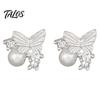 Versatile Alloy Earrings 1 Pair Butterfly Stud for Women, Sparkly Rhinestone Faux Pearl French Style Earrings, Glitter Cubic Zirconia Jewelry