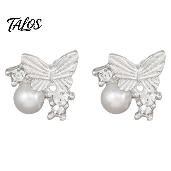 Versatile Alloy Earrings 1 Pair Butterfly Stud for Women, Sparkly Rhinestone Faux Pearl French Style Earrings, Glitter Cubic Zirconia Jewelry