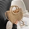 Handwoven Straw Rattan Half-Moon Beach Handbag Large Capacity Women Summer Hollow Out Shoulder Bag Crossbody Bags