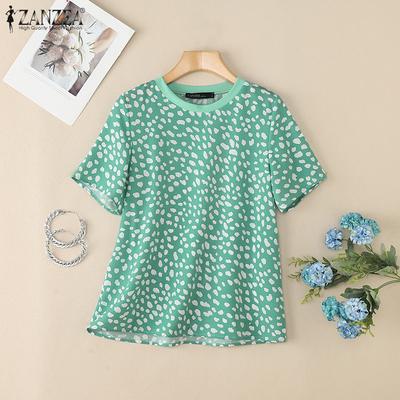 Damen Polka Dot Print Lässige Rundhals Kurzarm T-Shirts