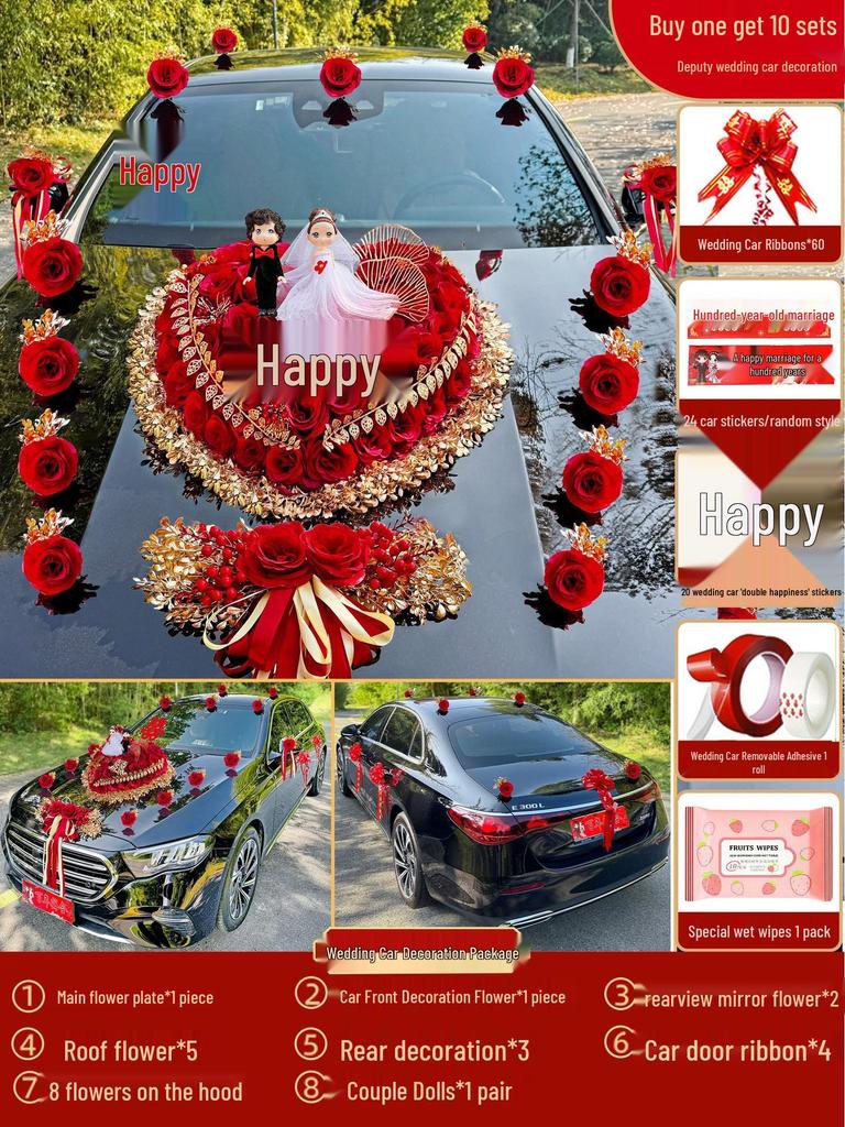 2024 Complete Wedding Car Decoration Set with Suction Cup Attachment