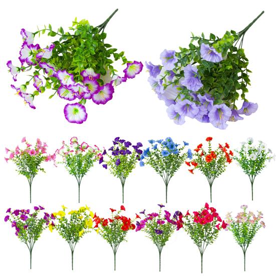 Ramo de Flores de Petunia Falsas para Exterior Flores Artificiales Realistas Resistentes a los Rayos UV Flores Falsas para Porche Patio Jardinera de Ventana Cesta Colgante