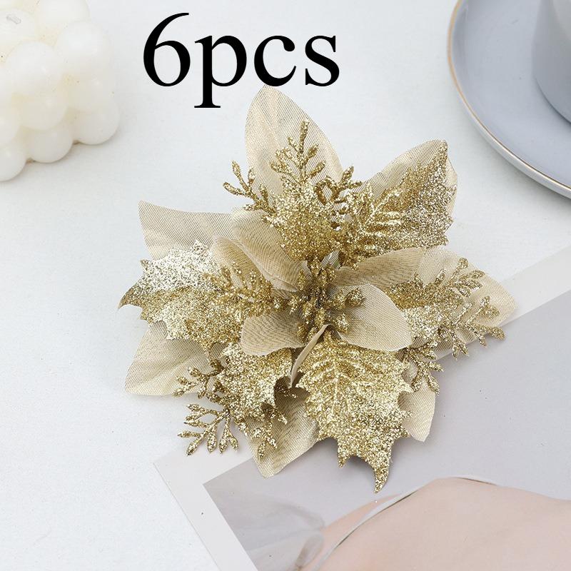 

6Pcs Christmas Decoration Artificial Flowers Xmas Tree Ornaments for Home Decor Fake Flowers Navidad New Year 2025 Supplies золотий
