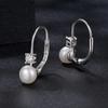 Silver Earrings with 0.1 Ct Moissanites and Pearls, English Silver 925 Hooks