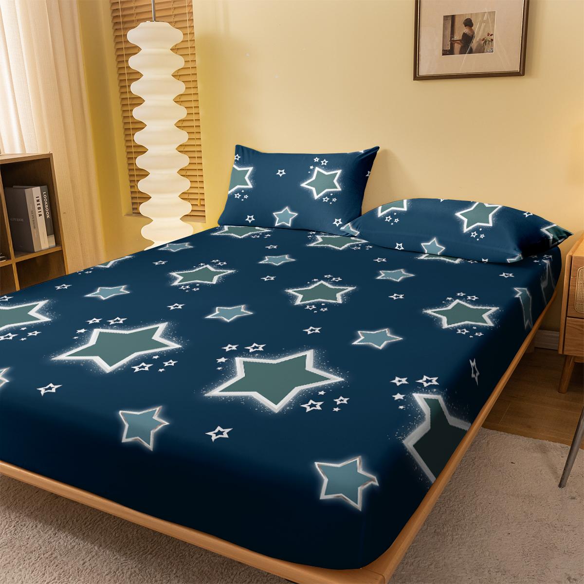 

1 простая современная матовая простыня на резинке со звездами, покрывало для кровати с принтом в спальню, постельное белье (Исключая наволочки) 71x132cm