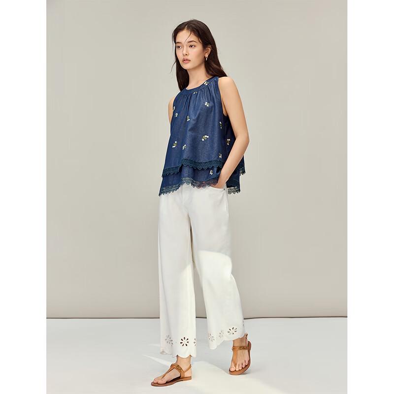 INMAN French Floral Embroidered Halter Blouse