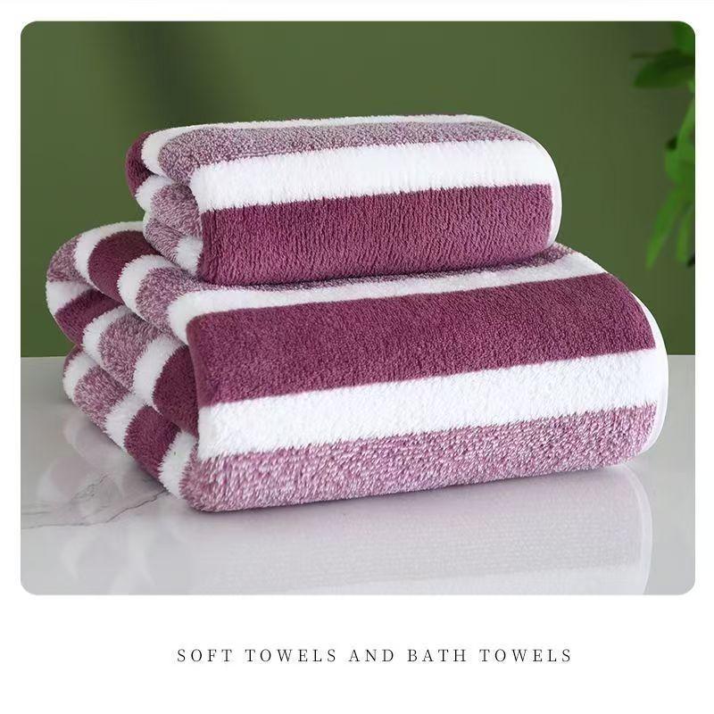 Coral Fleece Wide Stripe Bath Towel Set - Double-sided, Thickened & Highly Absorbent 30*30