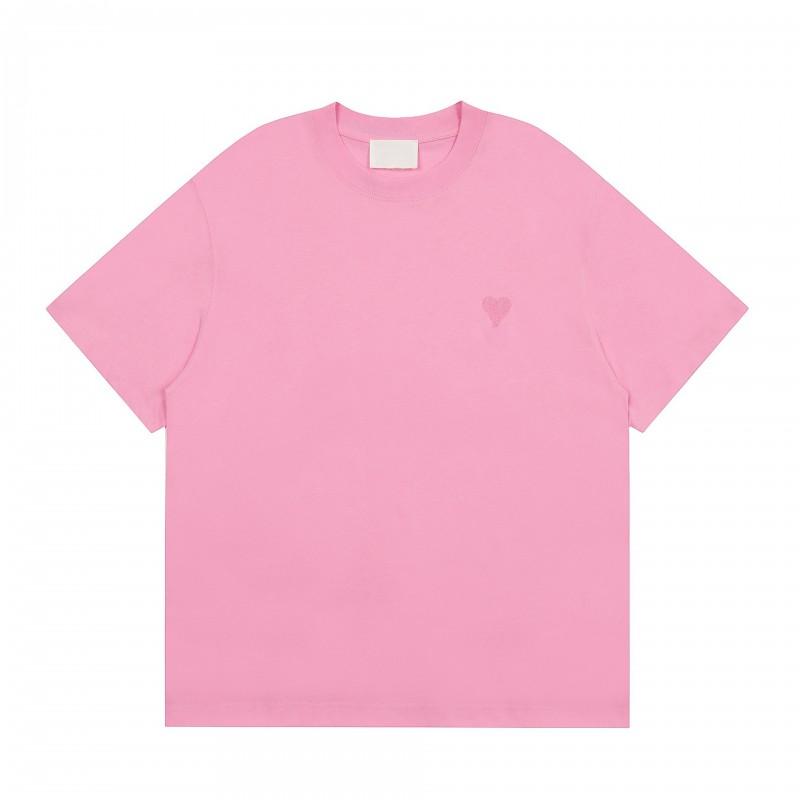 Unisex Loose Fit Cotton T-Shirt With Heart Embroidery Casual Short Sleeve Round Neck Top