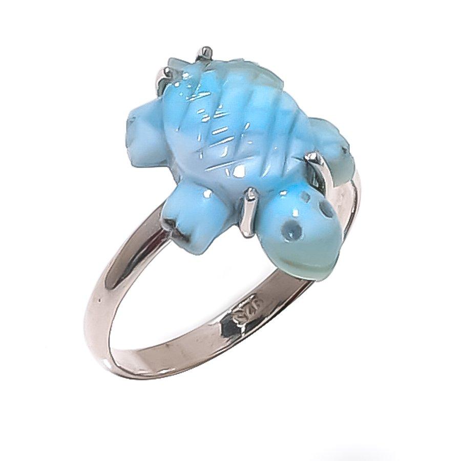 

Natural Larimar Gemstone Handmade 925 Sterling Silver Jewelry Ring Size 8 V6V78