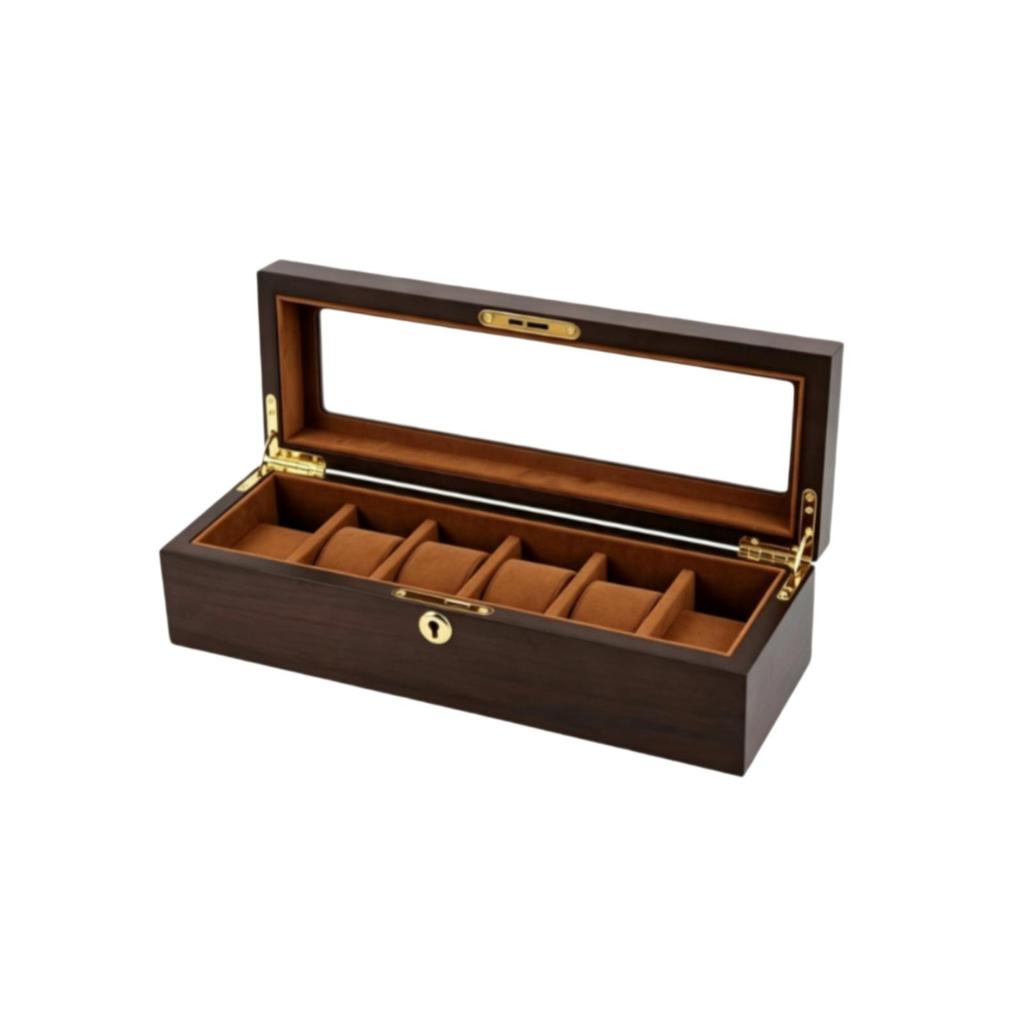 Soft Lining Watch Storage Box with Glass Lid Compartmented Display Case