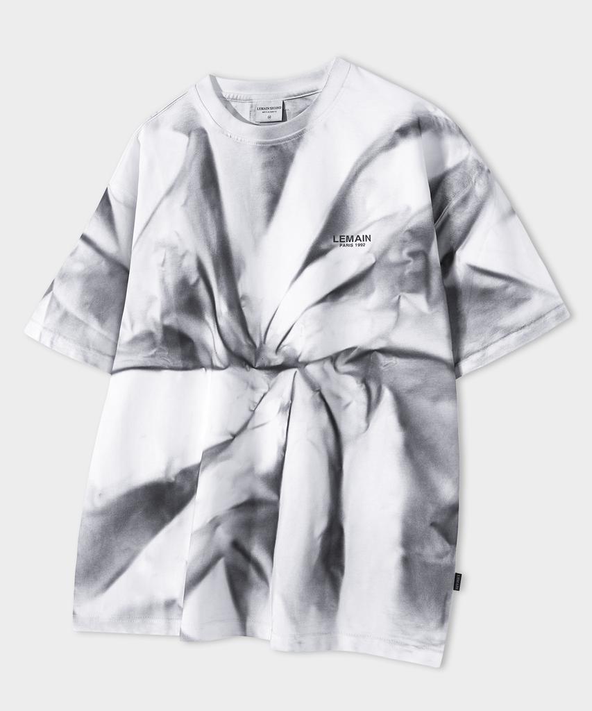 LEMAIN SECOND Tie-Dye Water Print Oversized Short Sleeve T-Shirt [Ivory]