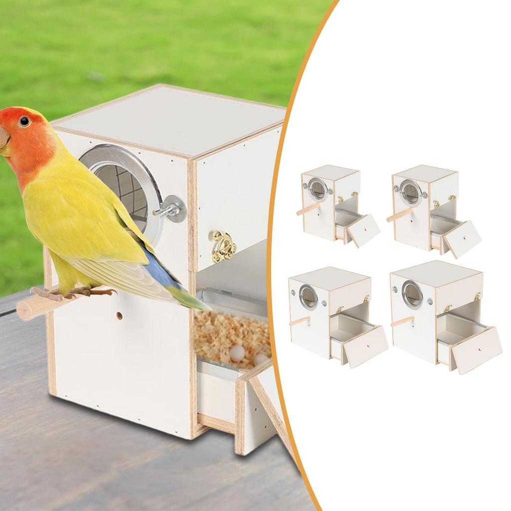 Bird Nest House with Perch Drawer Easy Install Wood Parakeet Aviary Breeding Box for Lovebirds Conures