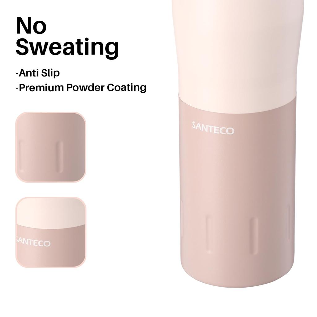 SANTECO 500ml Stainless Steel Vacuum Insulated Tumbler with Keeps Hot or Coffee Water Outdoor Light Pink Wide-Mouth Lid, Cold, Cup, Bottle, Mug, Car,