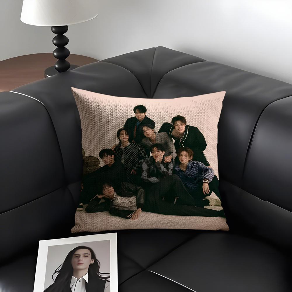 A-Ateez Kpop Style Cushion Cover Natural Linen Organic Fabric Double-Sided Printing Sofa Home Decor Gift Pillow Case
