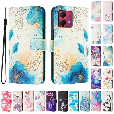 Blue Flower Luxury Painted Leather Case Wallet Book Style Cover for Motorola Moto G60,G40 Fusion,G10,G20,G30,G Play,G Power,Edge 50 NEO...