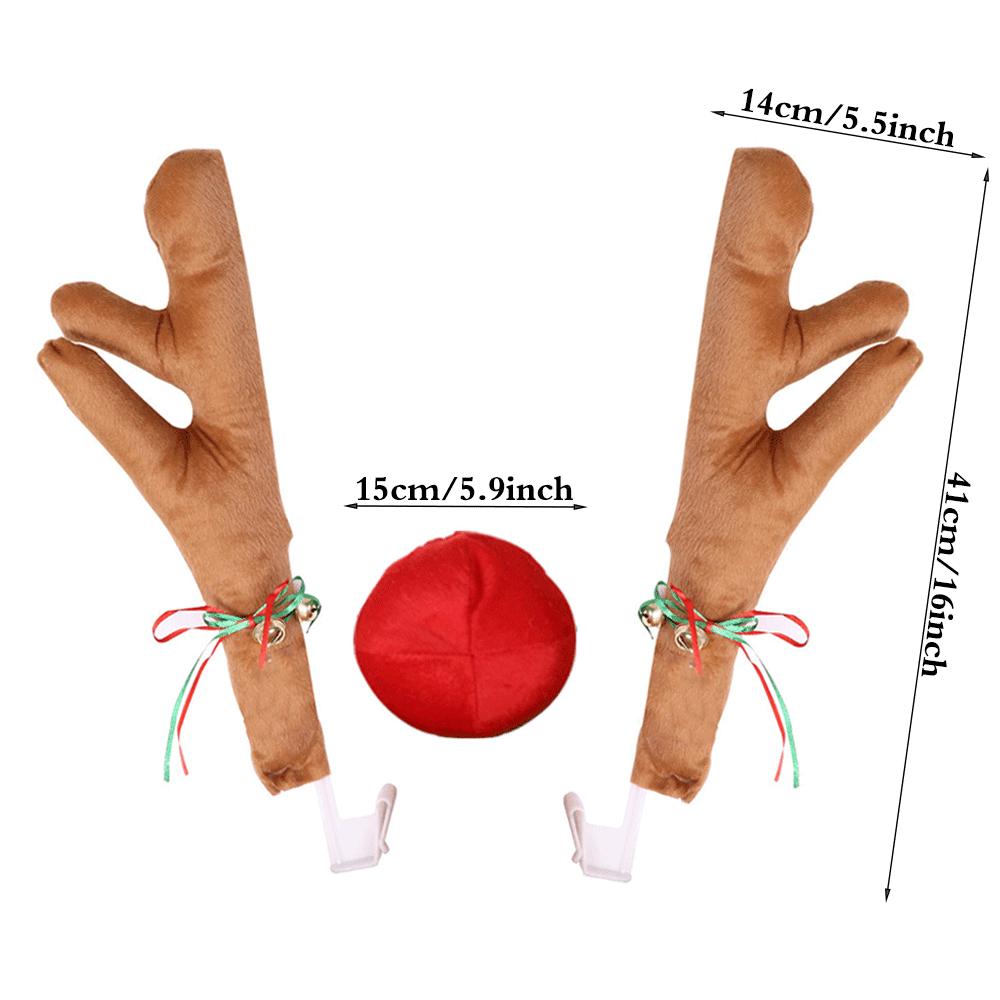 Christmas Car Decoration Reindeer Antlers Kit with Red Nose and Bell Navidad Rudolph Accessory Christmas Holiday Atmosphere Gift