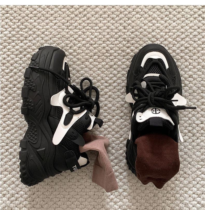 Fashion Platform Women's Sneakers 2025 Spring Autumn Lace-Up Thick Bottom Vulcanize Shoes Woman Mesh Breathable Sports Shoes Ladies