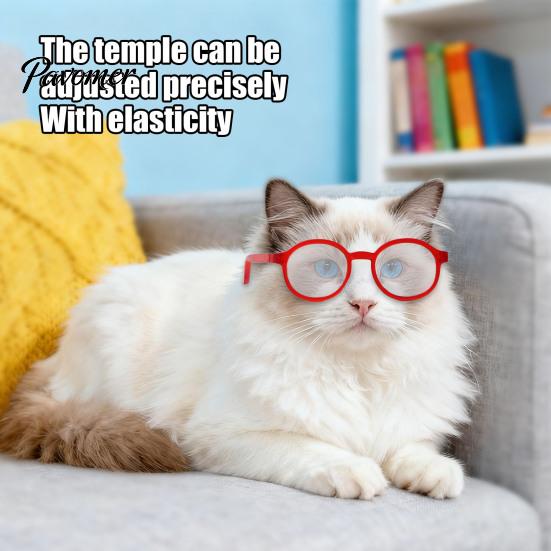 Retro Pet Eyewear for Puppies Cat Glasses, Red Round Frame, Clear Lenses Dog Content Creation Props Lightweight Funny Eyeglasses Cats, Small