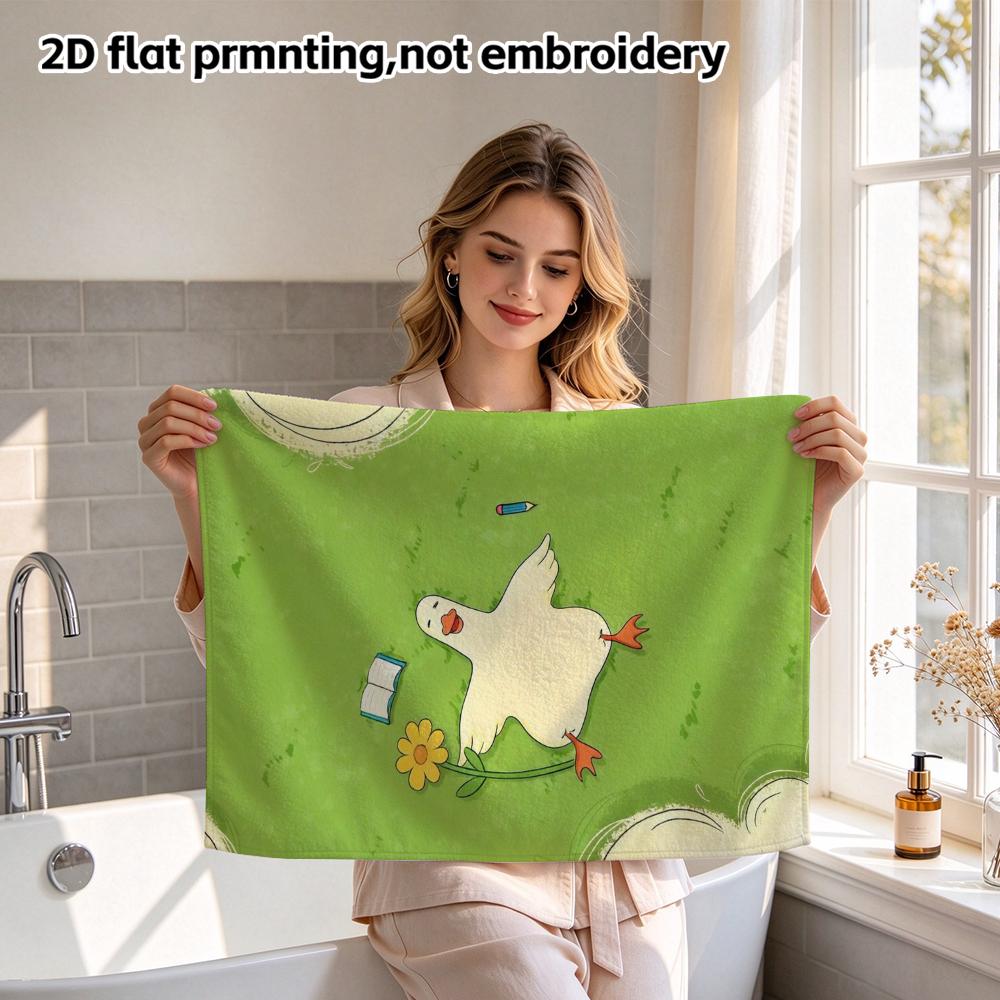 Happy Duck on Grass Print Bath Towel, Quick Dry Absorbent Soft Towel