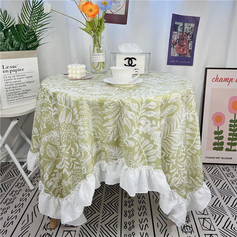 

Nordic Instagram Style Accessible Luxury Fancy Waterproof Antifouling Linen Tablecloth Coffee Table Desk Fabric Decoration Dining Table Cushion Spring green flower + lace [flannel]] 60*90cm