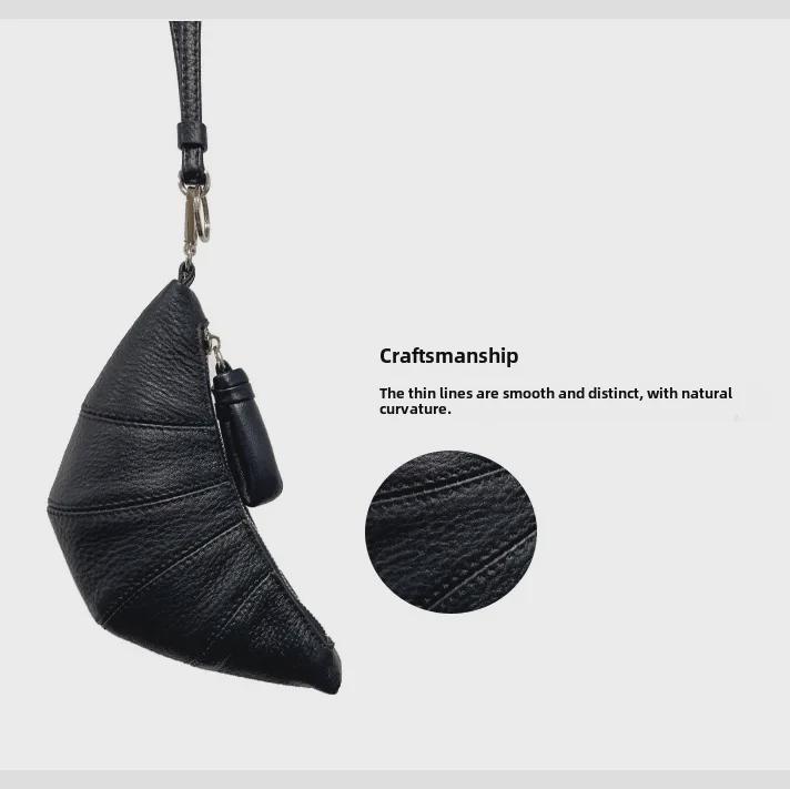 LE Genuine Leather Mini Croissant Headphone & Messenger Bag - Women's Sheep Leather Dumpling & Key Holder.