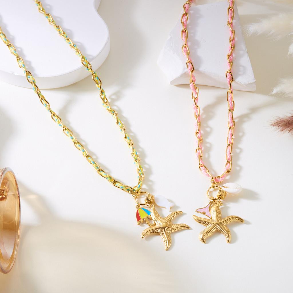 Beach Theme Necklace With Butterfly Bow Flower Starfish Umbrella For Women Summer Accessories