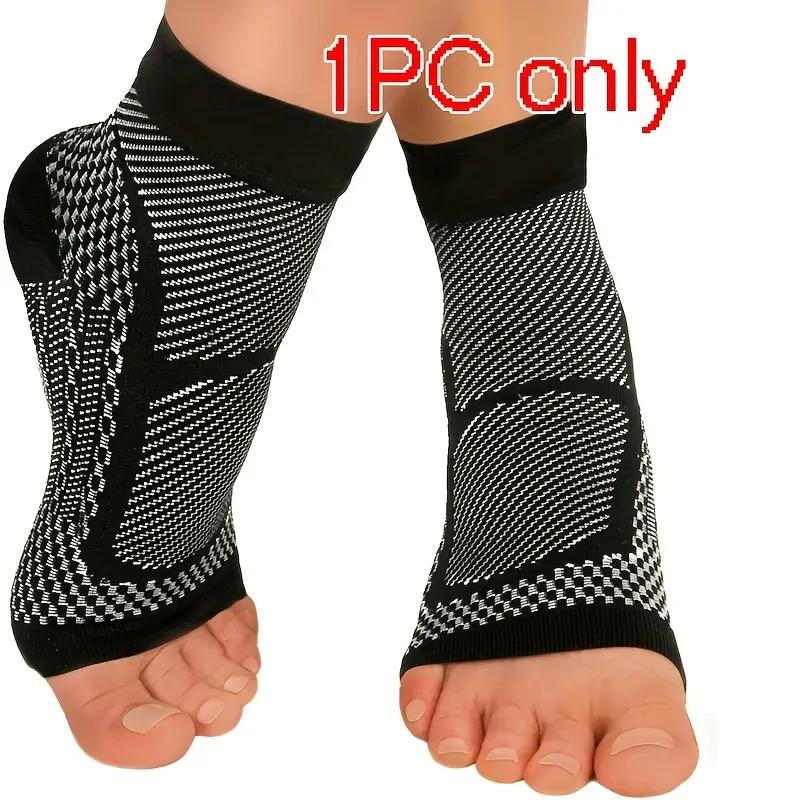 1pc Breathable Knitted Ankle Support Brace - Compression Sleeve for Foot & Heel, Beige with Elastic Straps, Sports Best Ankle Compression Support