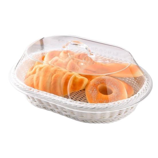 

Хлебная корзина из искусственного ротанга с акриловой крышкой для хранения продуктов, сервировка, многофункциональная тканая корзина для еды для фруктов, выпечки, ключей, кошельков белый