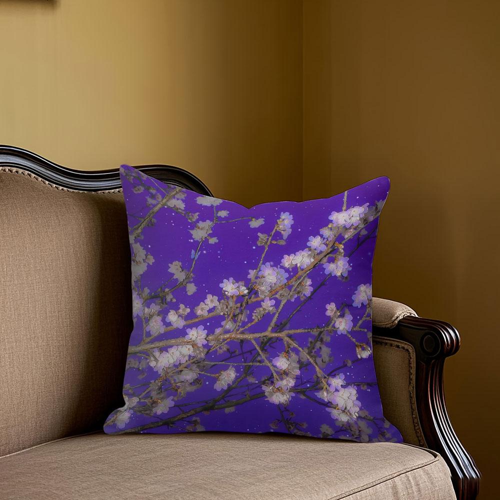 Jmg Clothing Unisex Purple Sakura Square Jacquard Pillow Cover For Sofa Office Waist Cushion Cover Home Decorative Pillowcase