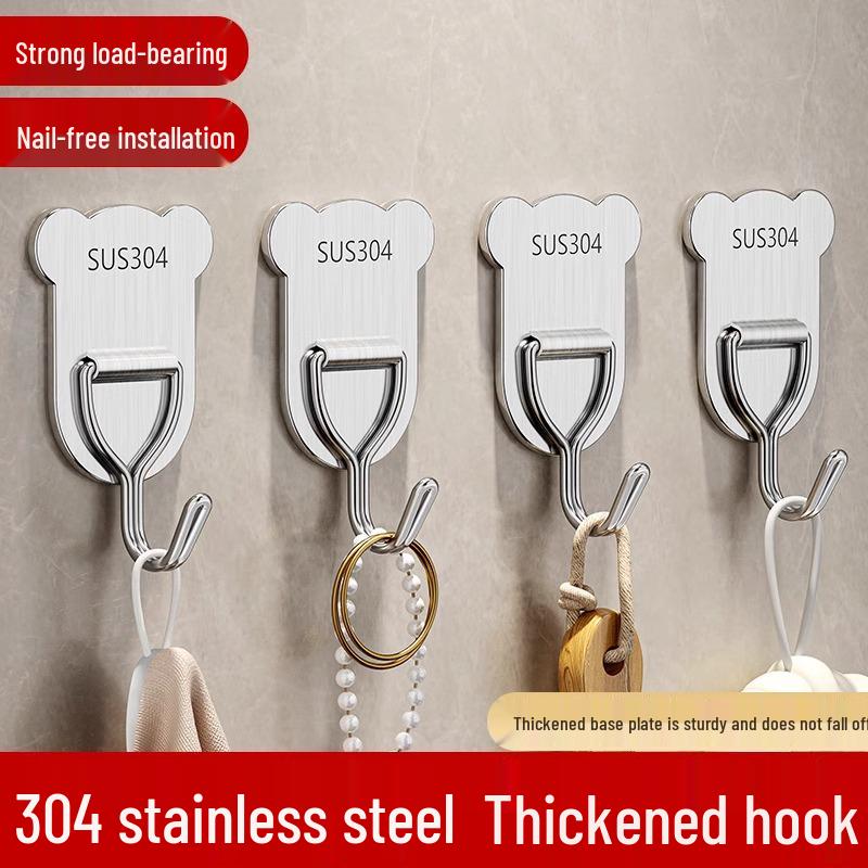 Stainless Steel No-Drill Adhesive Hook – Strong Load-Bearing Wall Hook for Kitchen, Bathroom, Towel, or Coat Hanging.