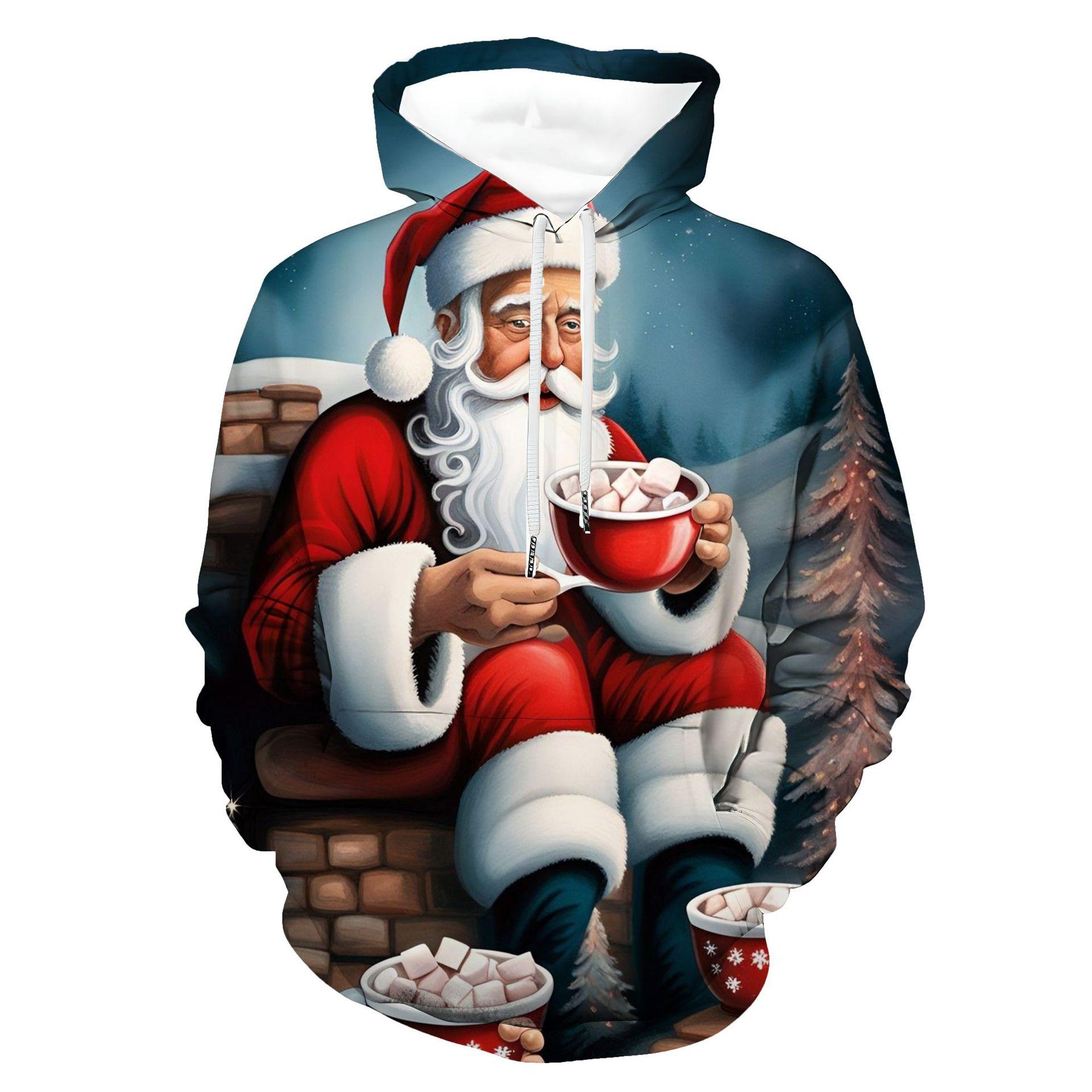 

Мужская толстовка с рисунком Санта-Клауса, модная, повседневная, базовая, с 3D-принтом, спортивная, для отдыха на природе, толстовка с капюшоном 6XL