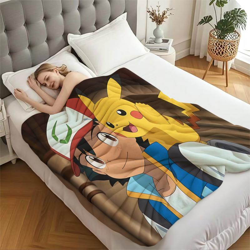 Anime Pokemon Flannel Blanket Cartoon Pikachu Children's Gift Blanket Home Sofa Lunch Break Blankets  Student Throw Blankets