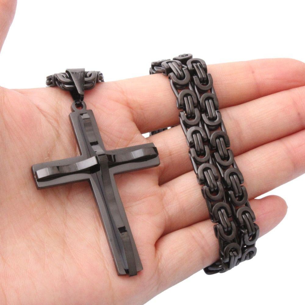 Lightweight Catholic Jewelry Accessories Titanium Steel Crucifix Pendant Chain Cross Necklace  Men