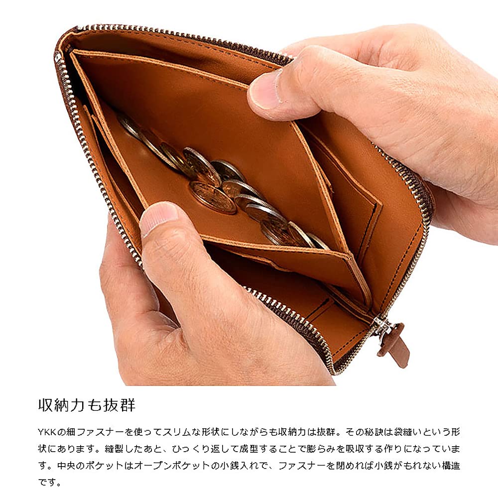 Ikenohata Ginkakuten Italian Pueblo Leather L-Zip Long Wallet (Men's Wallet with Bill Compartment, Coin Purse, Card Slots, Slim Pueblo Leather,