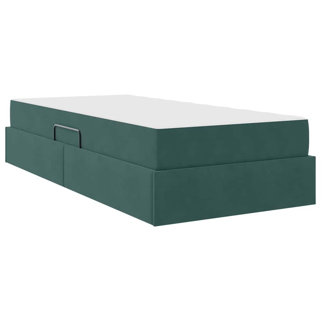 Storage Bed with Mattress Dark Green 90 X 200 Cm Velvet
