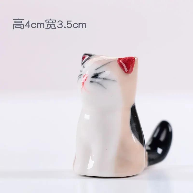 Zakka Cute Cat Chopstick Holder Tableware Japanese Style Underglaze Restaurant Simple Oval Spoon Bracket Utensil for Kitchen