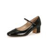 Grape mother Xiaoxiangfeng French high heels color matching patent leather soft sole medium heel thick heel shoes Mary Jane shoes women