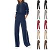Women's Fashionable Casual Long-Sleeved -Color Sweatshirt And Wide-Leg Pants Two-Piece Set