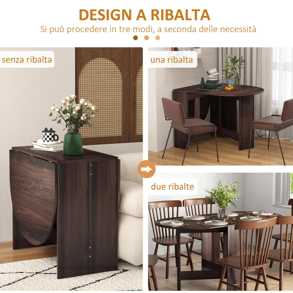 Folding Table with 2 Oval Drop Leaves, Space-Saving Console in Wood, Brown