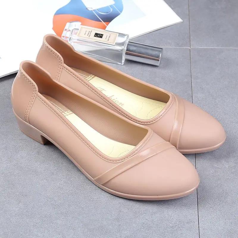 Fashionable Korean-style Adult Low-top Waterproof Shoes Short Tube Rain Shoes Mid-heel Anti-slip Rainboots Kitchen Work Shoes