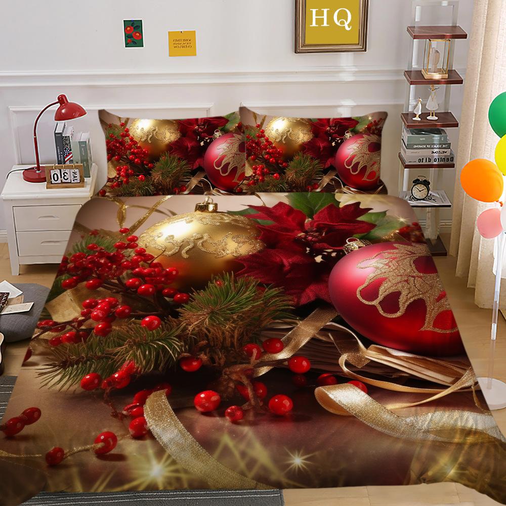 Świąteczny Nadruk Cyfrowy Druk 3D Poliestrowa Poszewka na Poduszkę Poszwa na Kołdrę Dostępny Zestaw Dwu- lub Trzyczęściowy