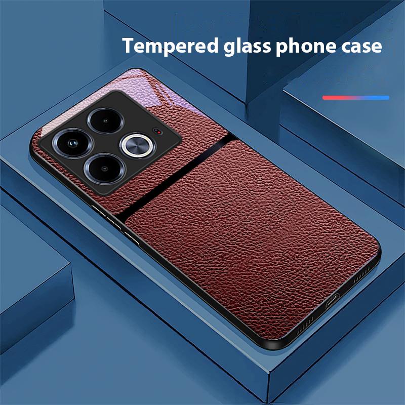 Red Leather Pattern For Infinix Note 40 4G 30i 12 G96 Smart 8 Hot 9 Play 10 11S 12 20i 50 Pro Plus 5G Tempered Glass Phone Case