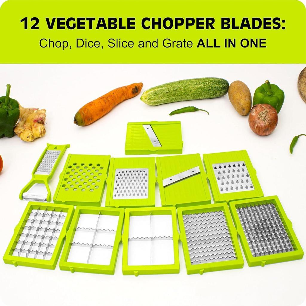 12 in 1 Multipurpose Chopper, Fruits & Vegetable Cutters, Grater Peeler Chipser, Unbreakable Food Grade Body