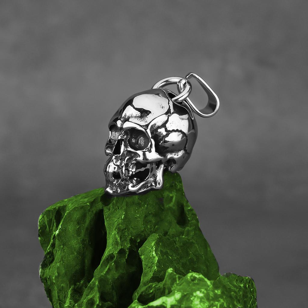HNSP 316L Stainless Steel Solid Skull Head Pendant Chain Necklace For Men Punk Gothic Motorcycle Style Skeleton Jewelry Gift