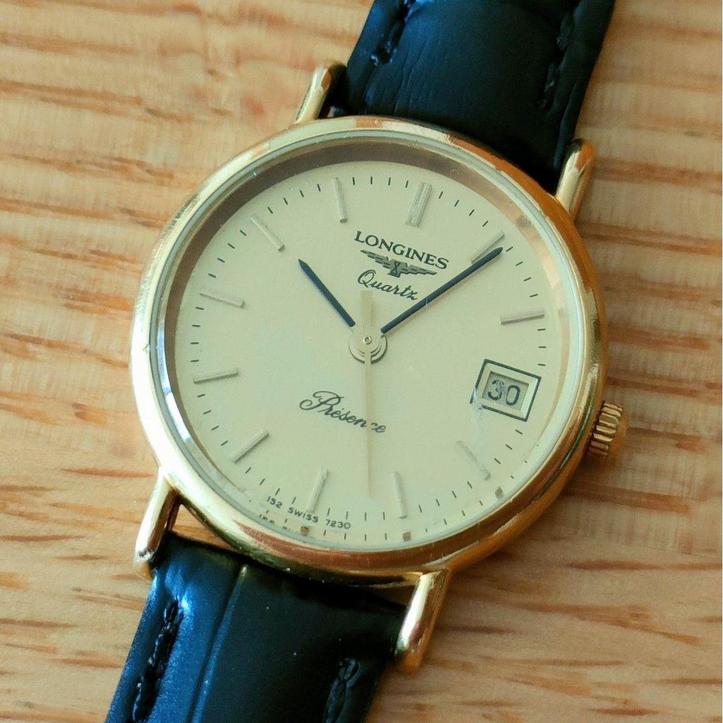 Used LONGINES Quartz Presence watch gold belt replaced