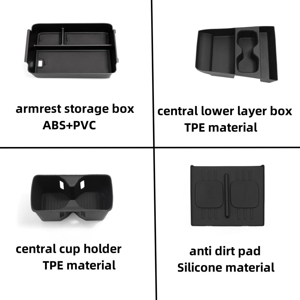 For Hyundai Santa Fe 2024 2025 Storage Box Cup Holder Anti Dirt Pad Car Interior Accessories Organizer Tidying Black