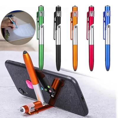 Caneta Esferográfica Multifuncional 4 em 1 Com Luz LED Suporte Dobrável para Celular Lápis para Leitura Noturna Ferramentas de Papelaria para Escritório Estudante